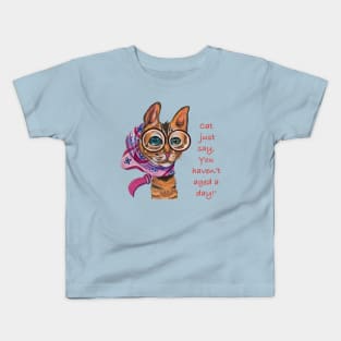 Cat lady in Scarf and Round Red Glasses Kids T-Shirt
